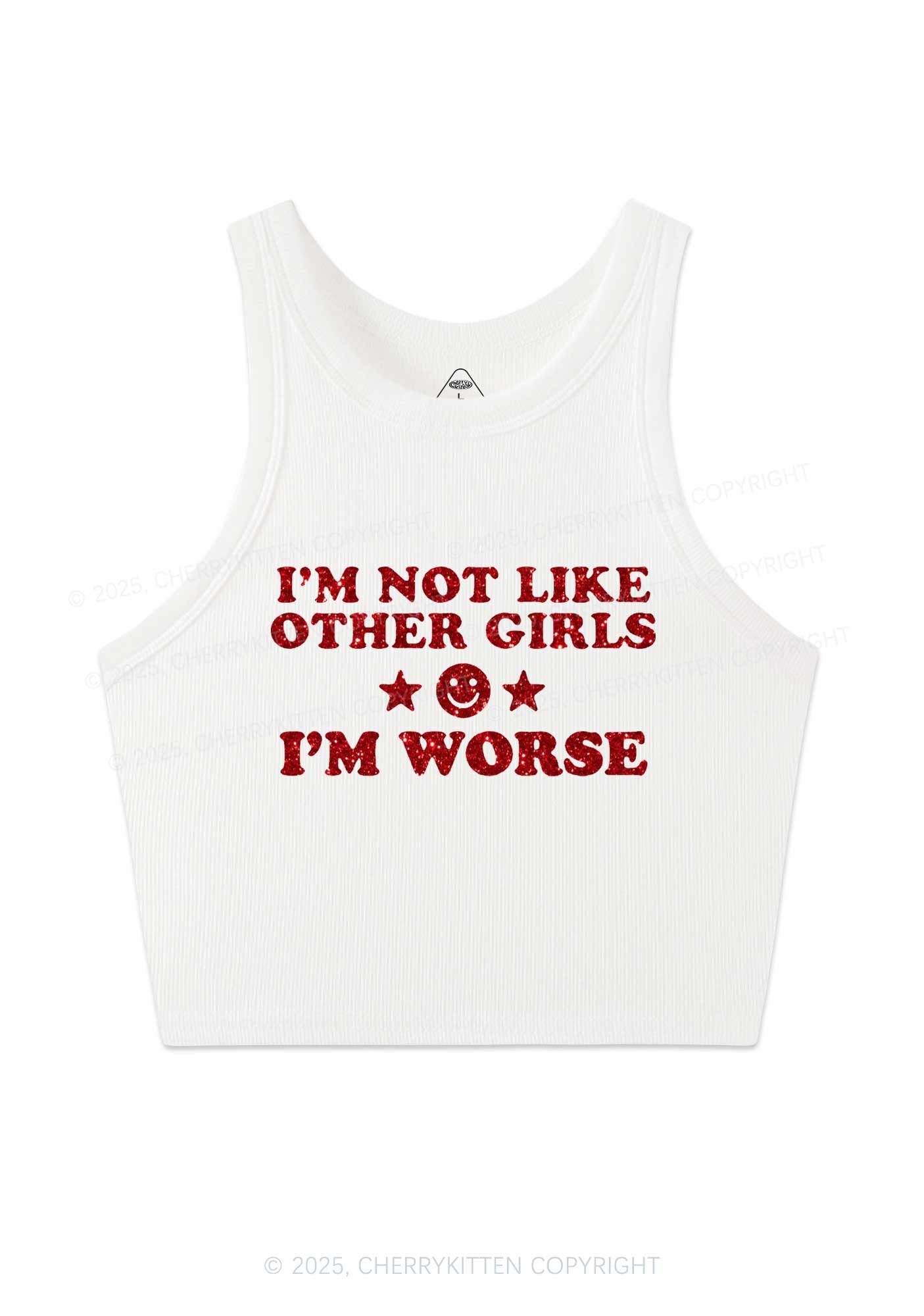 Glitter Im Worse Y2K Crop Tank Top Cherrykitten