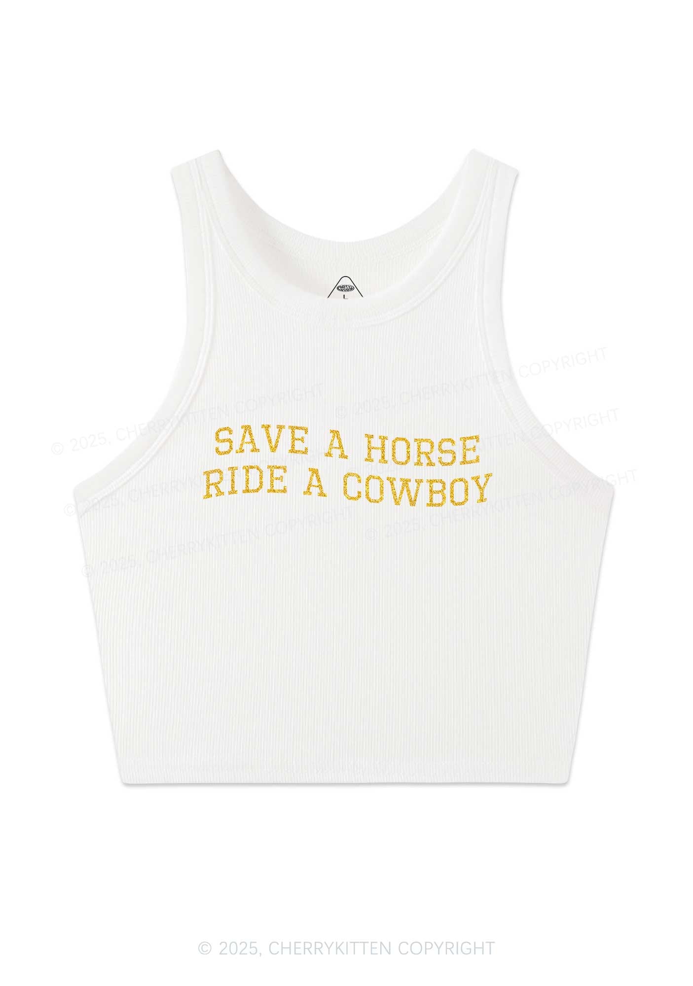 Glitter Save A Horse Y2K Crop Tank Top Cherrykitten