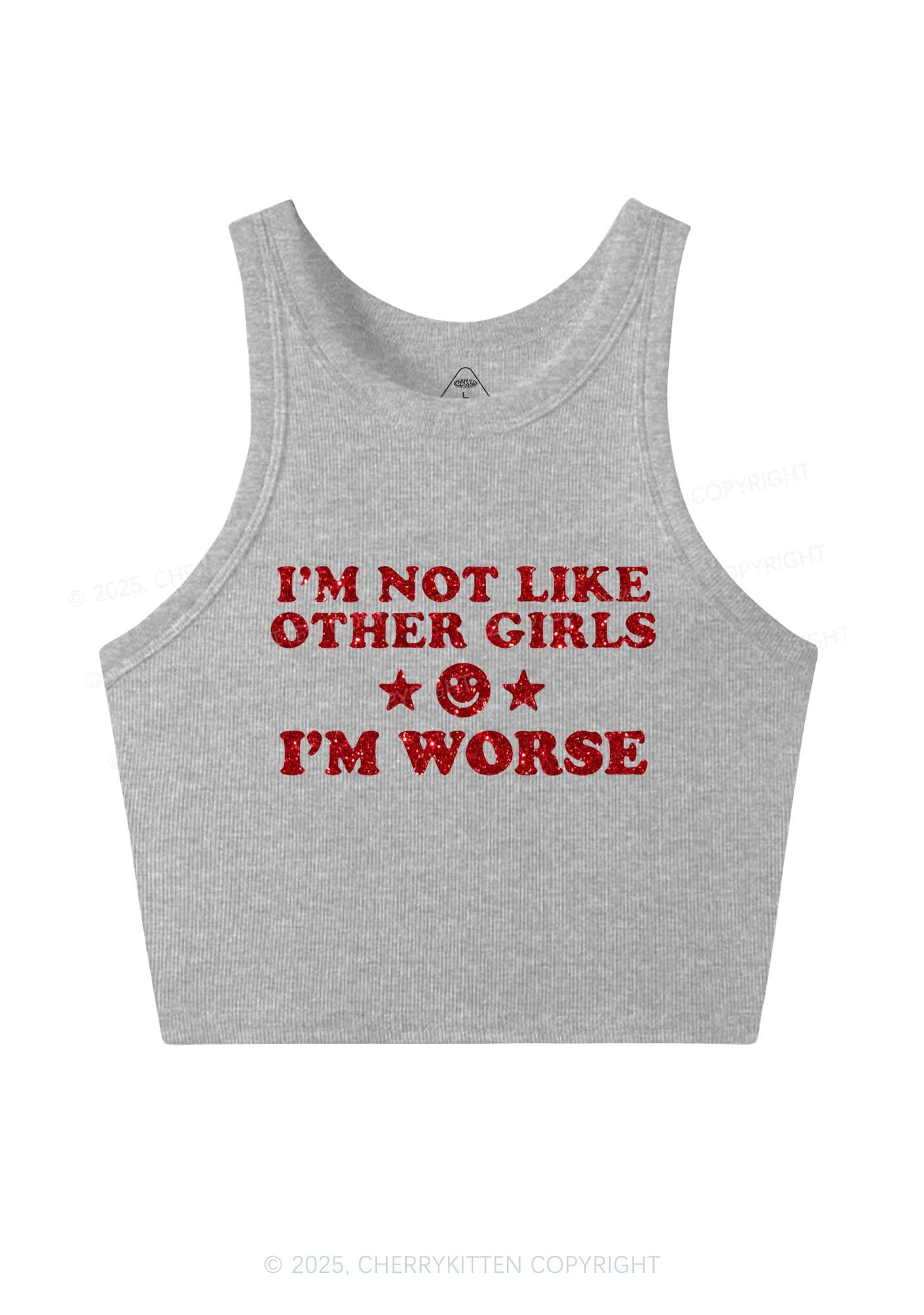 Glitter Im Worse Y2K Crop Tank Top Cherrykitten