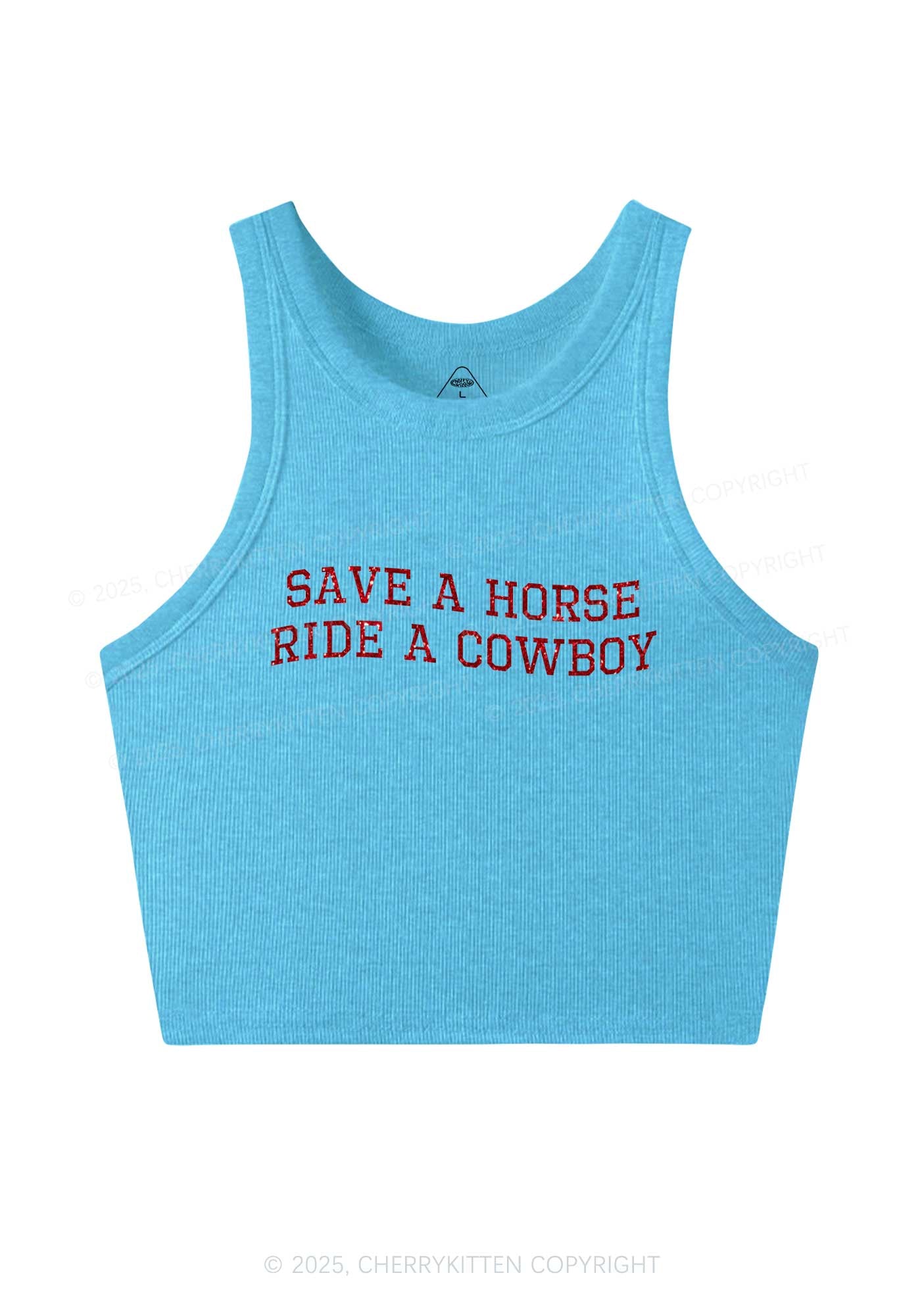 Glitter Save A Horse Y2K Crop Tank Top Cherrykitten