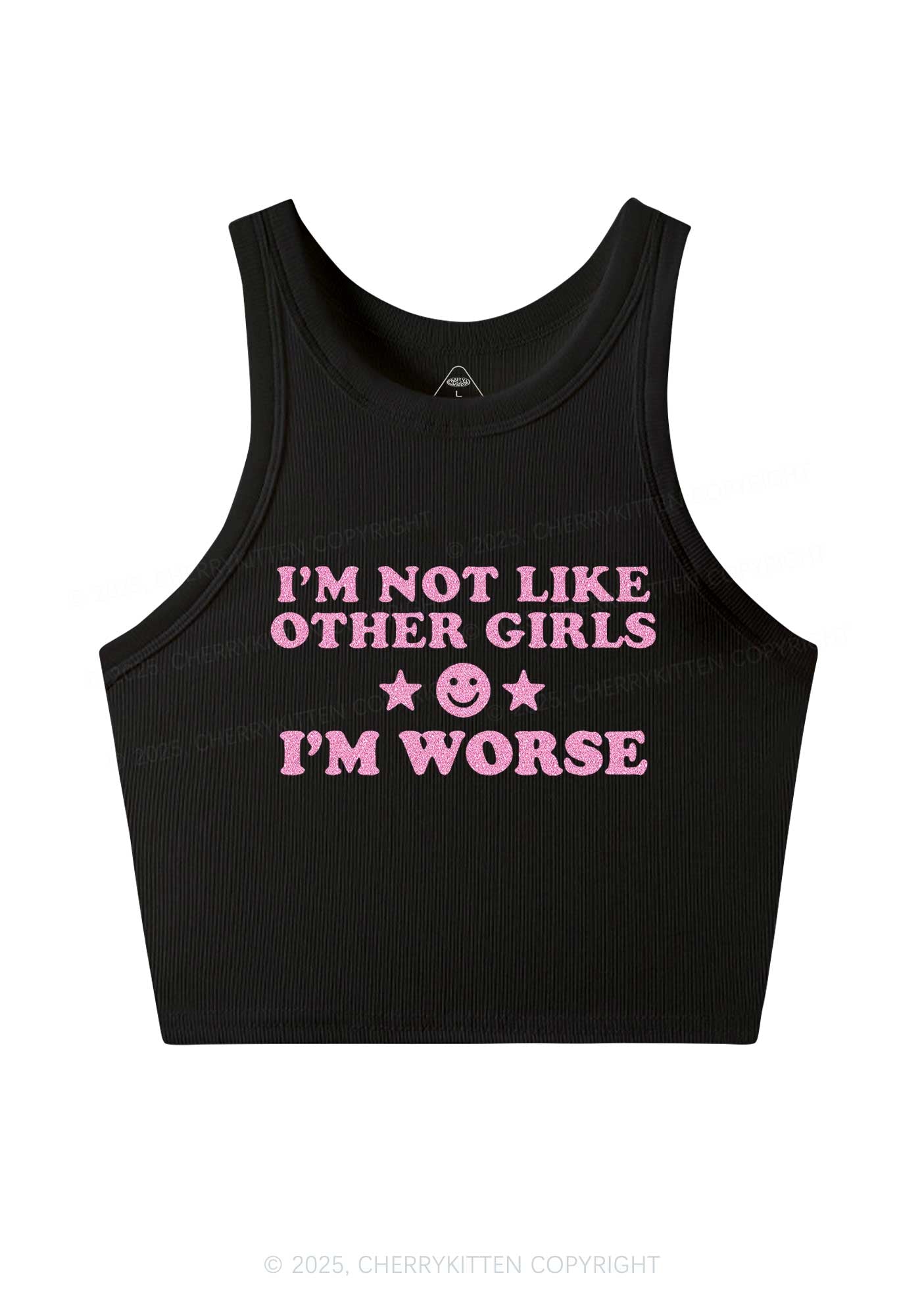 Glitter Im Worse Y2K Crop Tank Top Cherrykitten