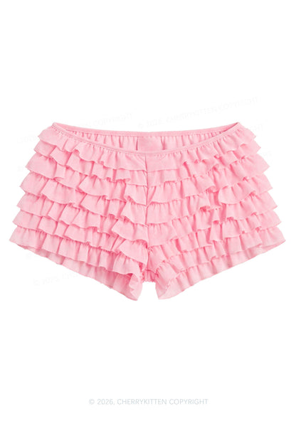 Y2K Mesh Ruffle Layered Shorts With Back Bow Cherrykitten