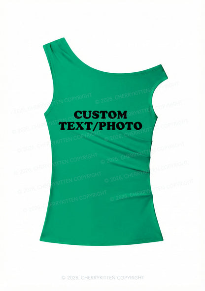 Custom Personalized Text Y2K Off Shoulder Tank Top Cherrykitten