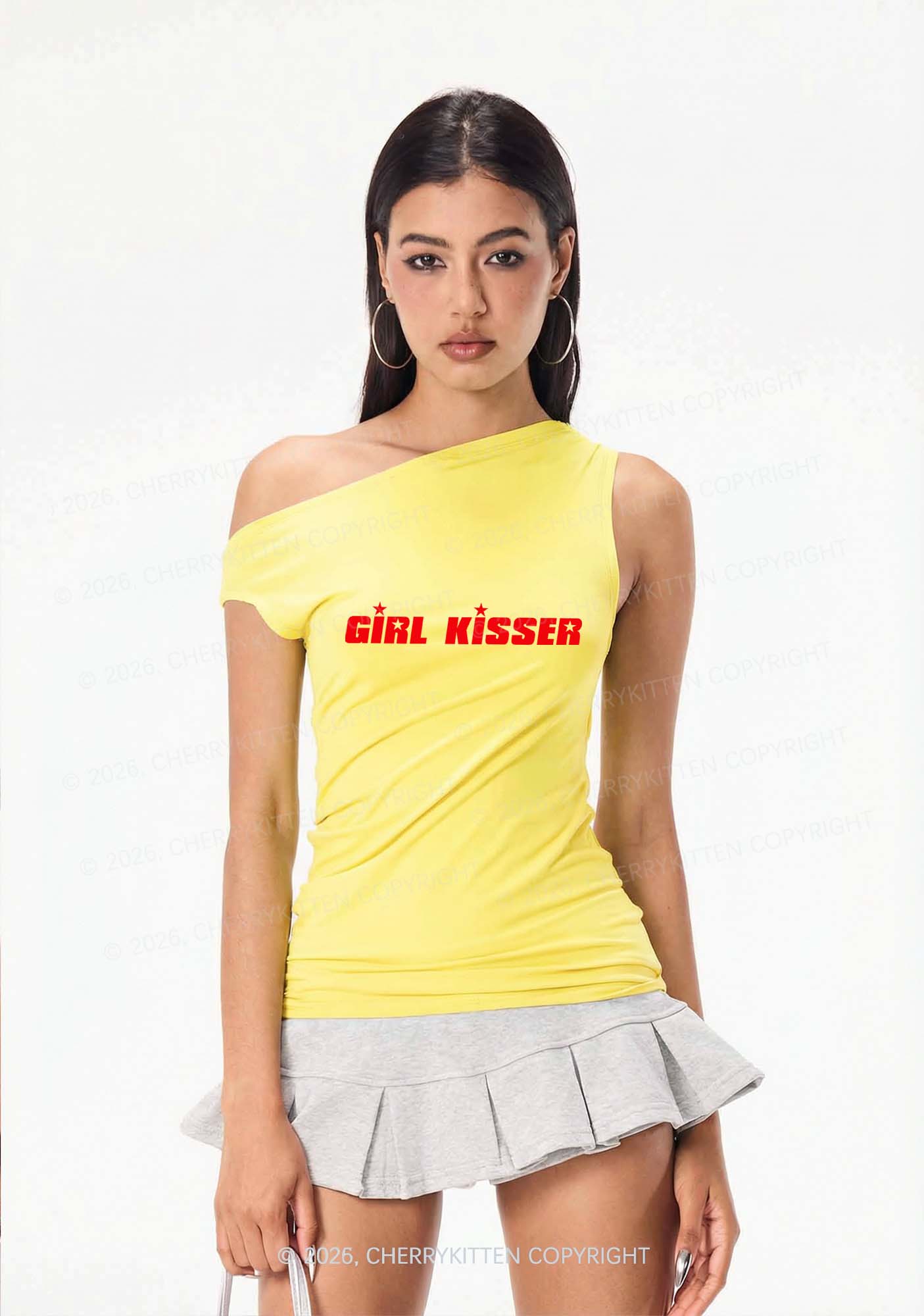 Girl Kisser Star Y2K Off Shoulder Tank Top Cherrykitten