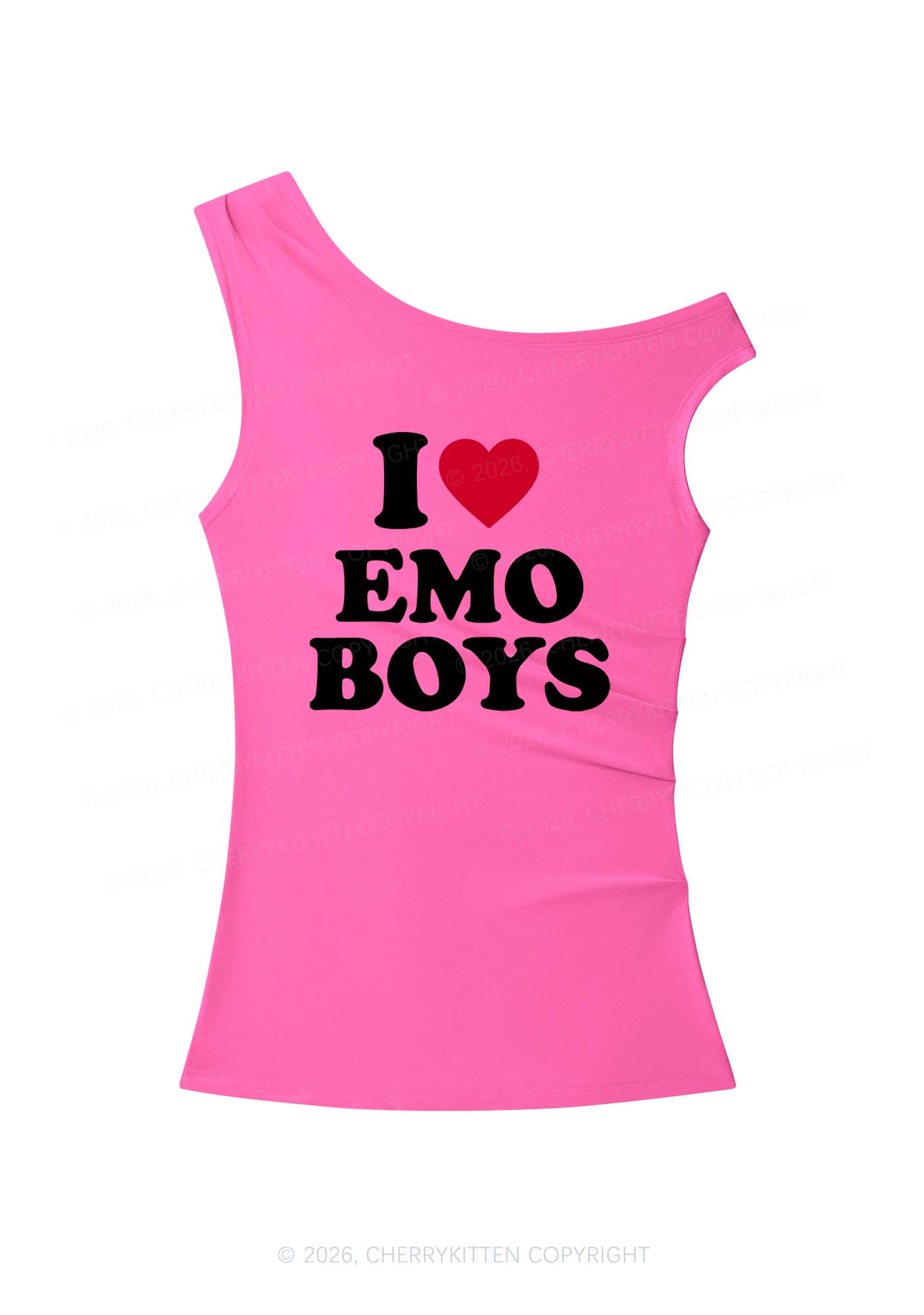I Love Emo Boys Y2K Off Shoulder Tank Top Cherrykitten