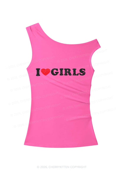I Love Girls Pride Y2K Off Shoulder Tank Top Cherrykitten