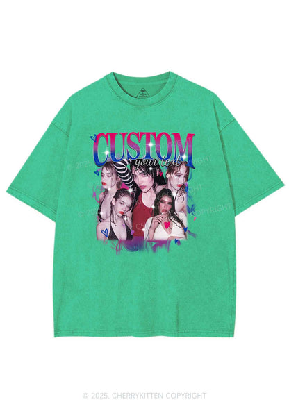 Custom Photo Bisexual Pride Y2K Shirts Washed Tee Cherrykitten