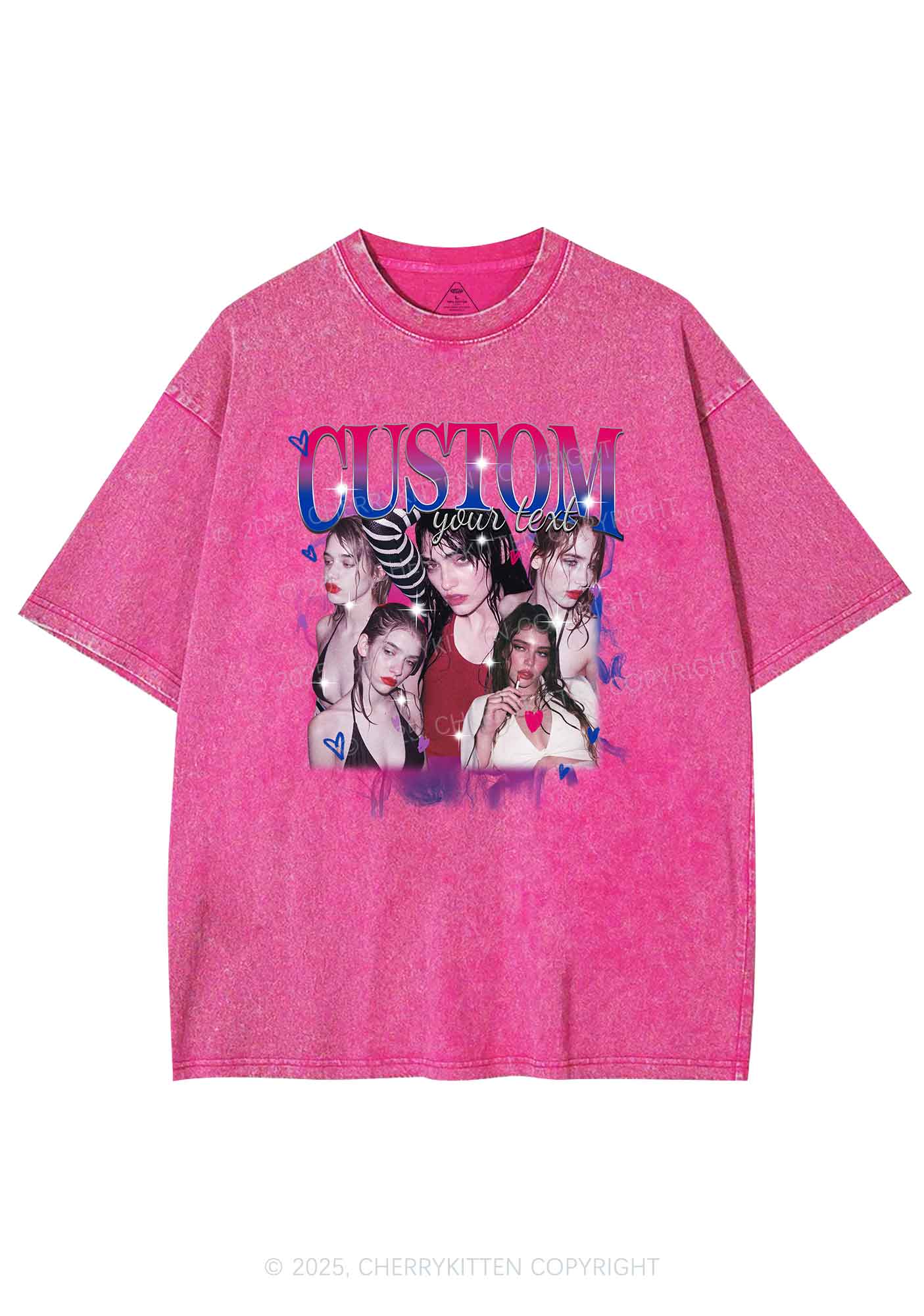 Custom Photo Bisexual Pride Y2K Shirts Washed Tee Cherrykitten