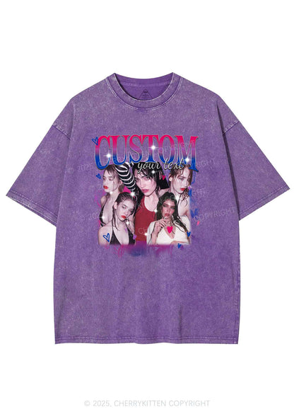 Custom Photo Bisexual Pride Y2K Shirts Washed Tee Cherrykitten