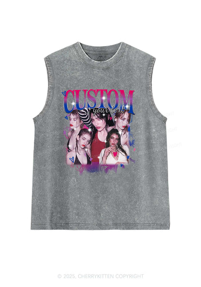 Custom Photo Bisexual Pride Y2K Washed Muscle Tank Cherrykitten