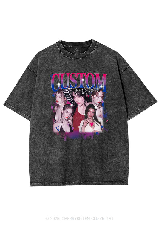 Custom Photo Bisexual Pride Y2K Shirts Washed Tee Cherrykitten