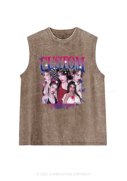 Custom Photo Bisexual Pride Y2K Washed Muscle Tank Cherrykitten