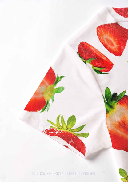 White Strawberry Y2K Mesh Crop Top Cherrykitten