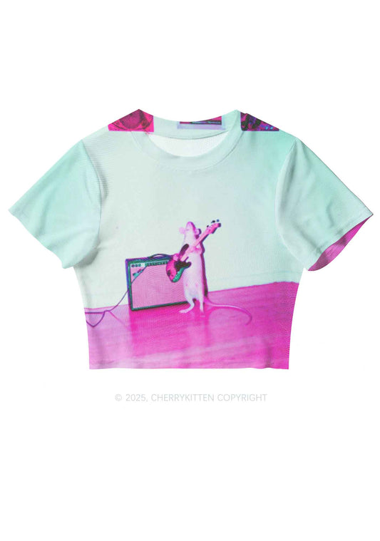 Rat Guitarist Y2K Mesh Crop Top Cherrykitten