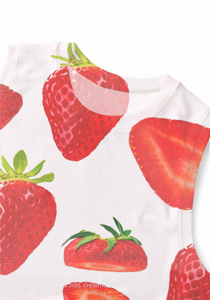 White Strawberry Y2K Mesh Muscle Tank Cherrykitten