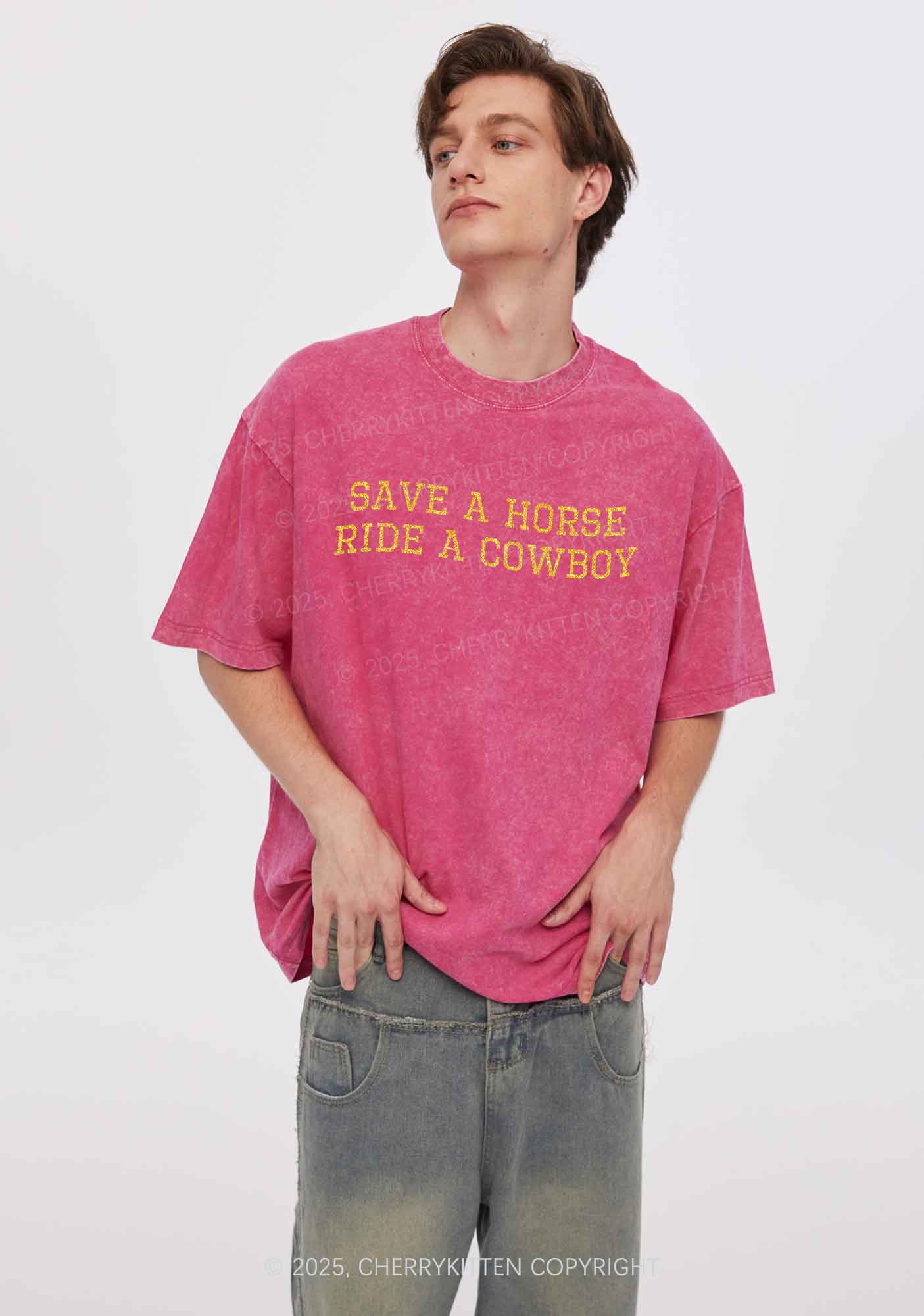 Glitter Save A Horse Y2K Shirts Washed Tee Cherrykitten