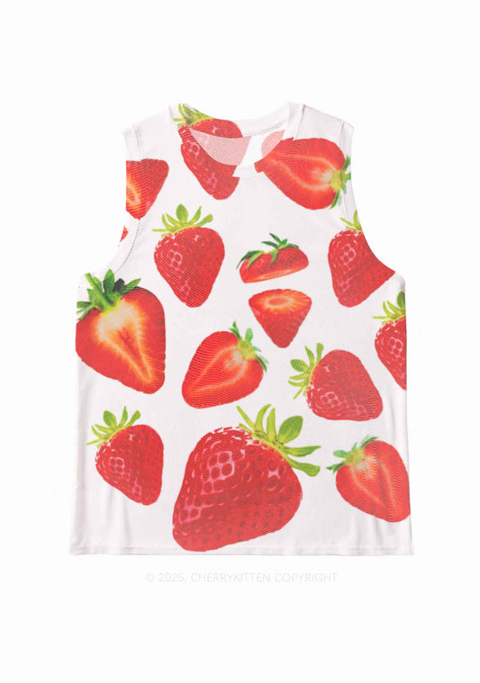White Strawberry Y2K Mesh Muscle Tank Cherrykitten