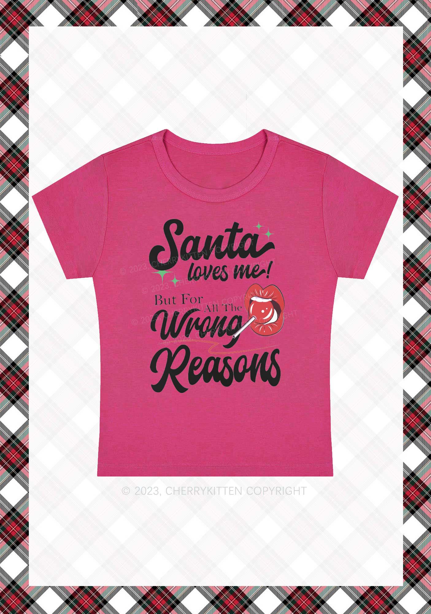 Santa Loves Me Christmas Y2K Baby Tee Cherrykitten