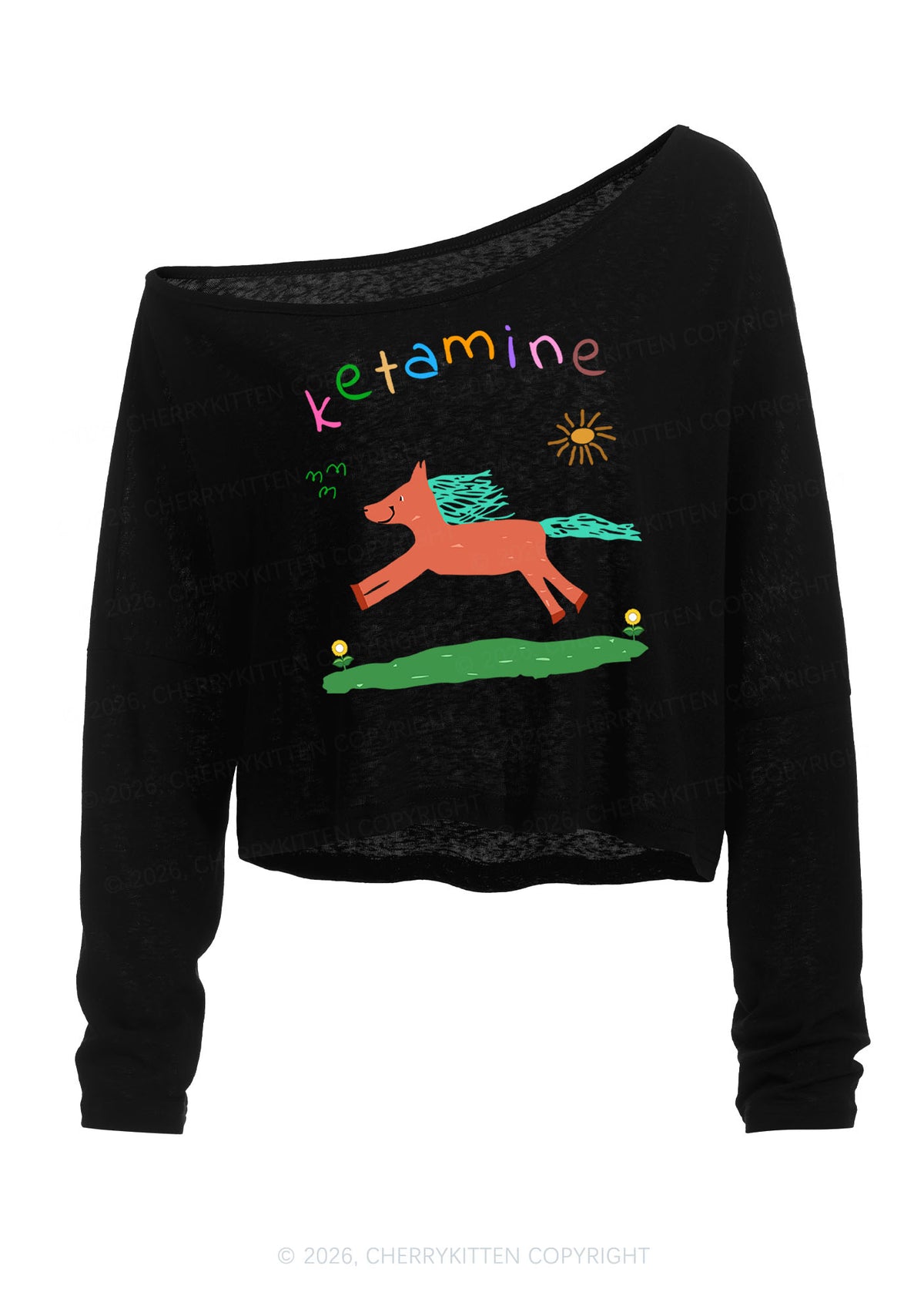 Orange Pony Y2K Off Shoulder Long Sleeve Crop Top Cherrykitten