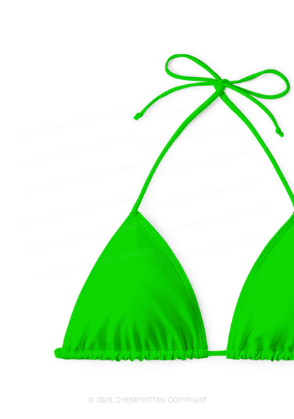 Grass Green Plain Y2K Print Bikini Set Cherrykitten