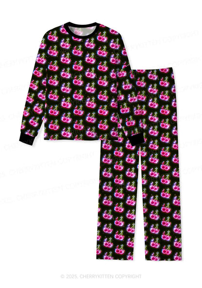 Glowing Cherry Dream Valentine's Day Y2K Print Long Sleeve Pajama Set Cherrykitten
