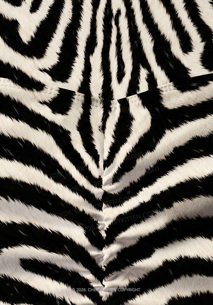 Black And White Zebra Striped Y2K Print Gym Shorts Cherrykitten
