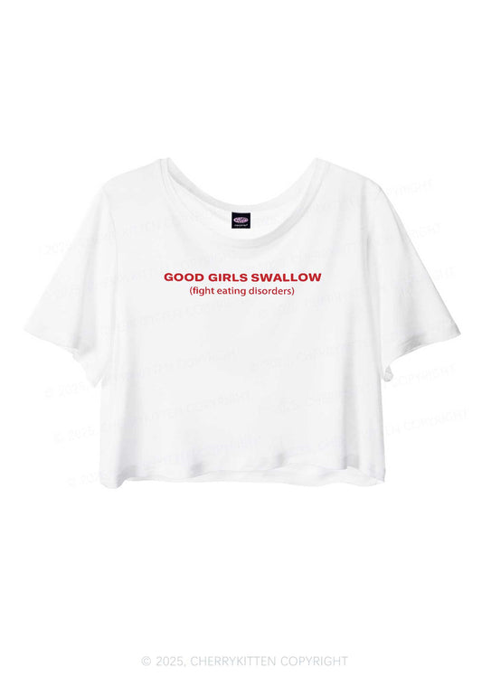 Good Girls Swallow Y2K Sheer Crop Tee Cherrykitten