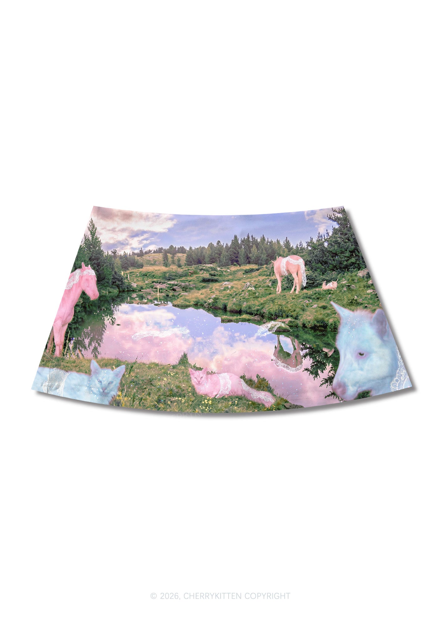 Pink Lace Pony Y2K Print Mini Skirt Cherrykitten