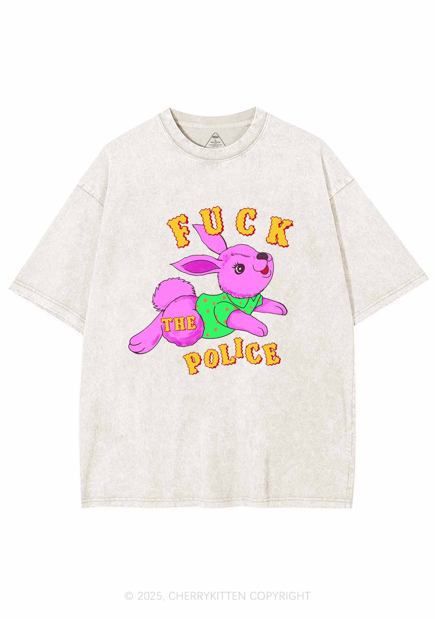 Fxxk The Police Bunny Y2K Shirts Washed Tee Cherrykitten