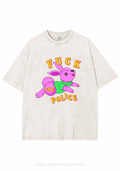 Fxxk The Police Bunny Y2K Shirts Washed Tee Cherrykitten