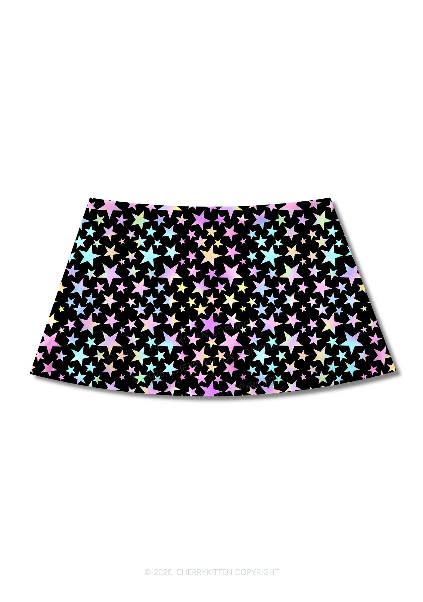 Rainbow Star On Black Y2K Print Mini Skirt Cherrykitten