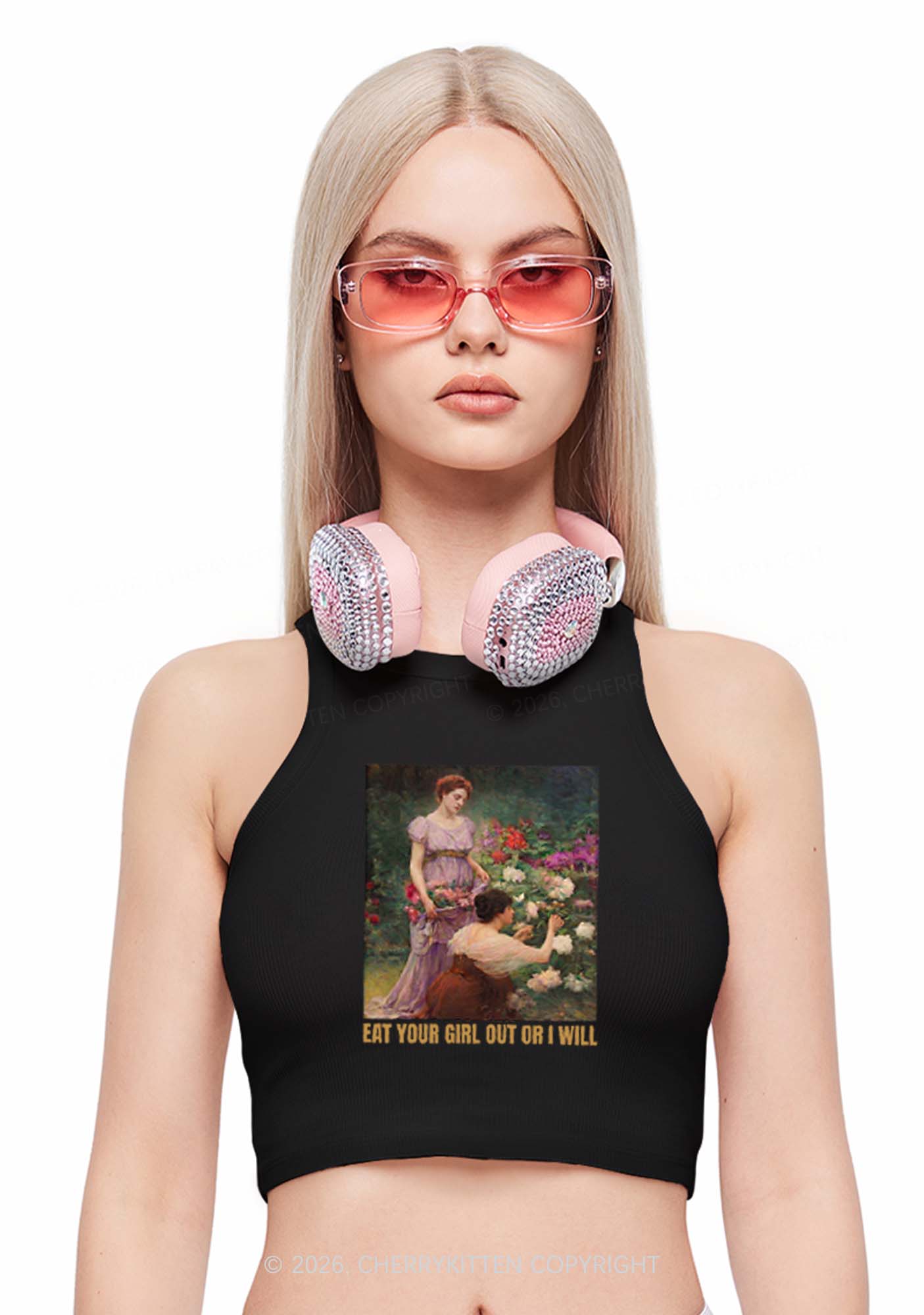 Eat Your Girl Out Painting Pride Y2K Crop Tank Top Cherrykitten