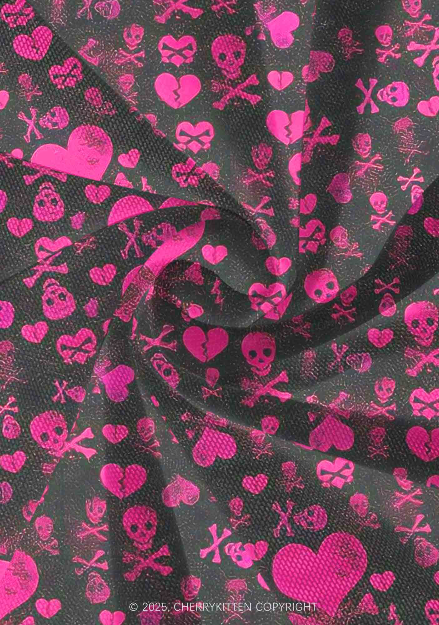 Skeleton Pink Love Valentine's Day Y2K Print Mini Layered Skirt Cherrykitten