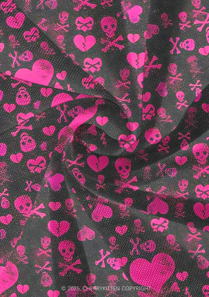 Skeleton Pink Love Valentine's Day Y2K Print Mini Layered Skirt Cherrykitten