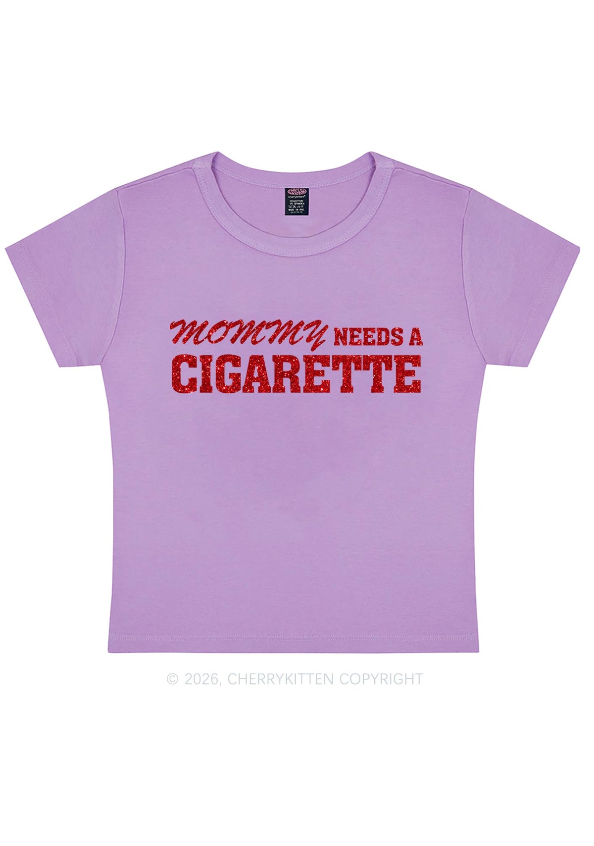 Glitter Mommy Needs A Cigarette Y2K Baby Tee Cherrykitten