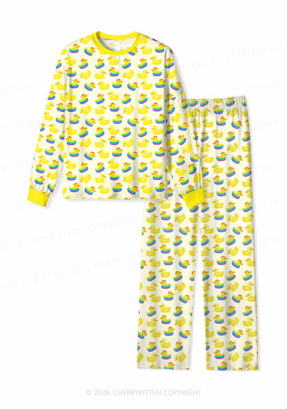 Rainbow Ducks Pride Y2K Print Long Sleeve Pajama Set Cherrykitten