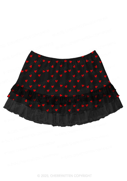 Hearts Fly Valentine's Day Y2K Print Mini Layered Skirt Cherrykitten