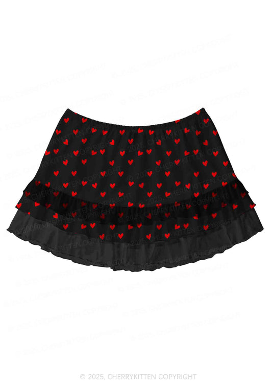 Hearts Fly Valentine's Day Y2K Print Mini Layered Skirt Cherrykitten