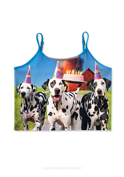 Dogs Birthday Party Y2K Print Cami Crop Top Cherrykitten