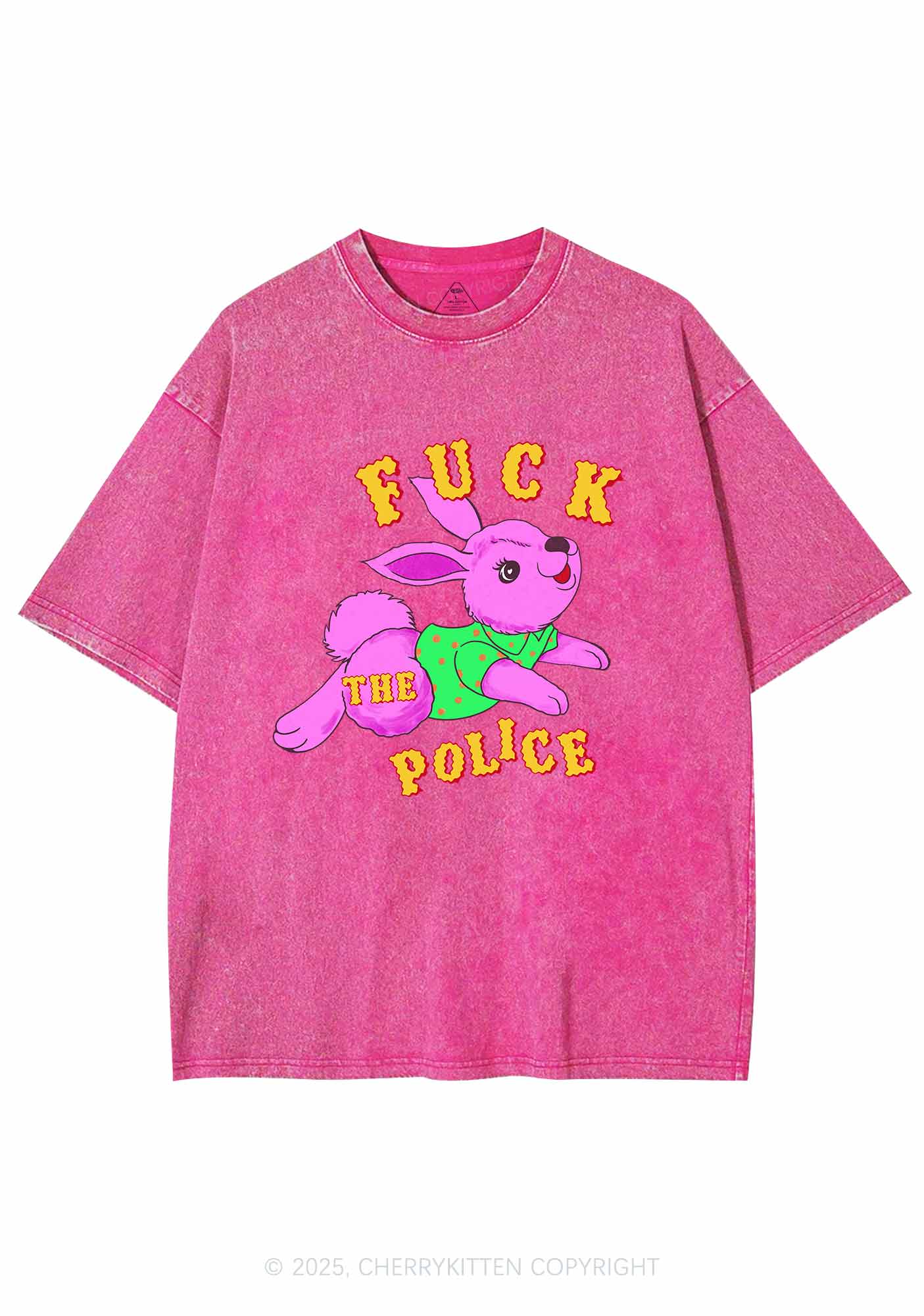Fxxk The Police Bunny Y2K Shirts Washed Tee Cherrykitten