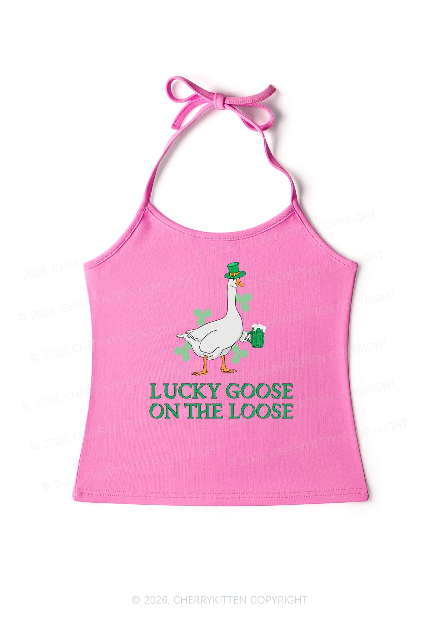 Lucky Goose On The Loose St Patricks Y2K Halter Neck Cami Cherrykitten