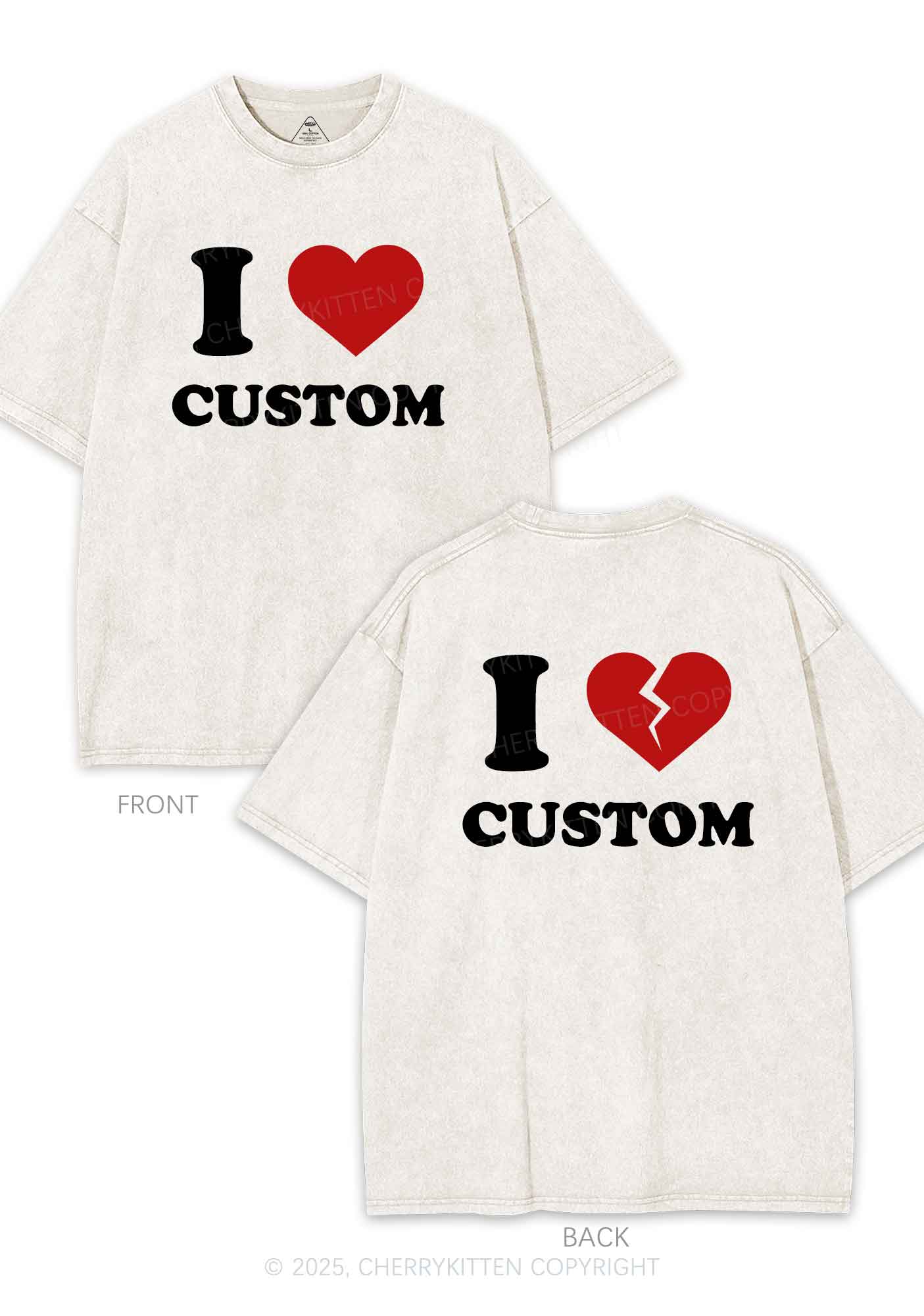 I Love Custom Two Sides Y2K Shirts Washed Tee Cherrykitten