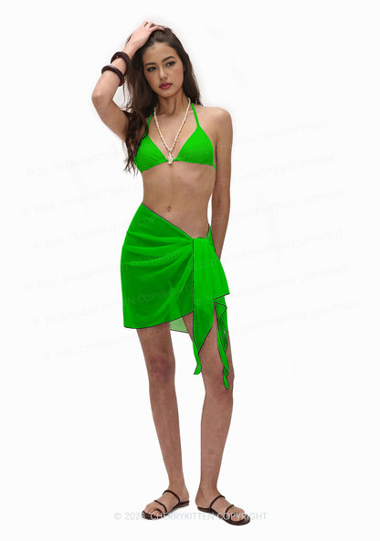 Grass Green Plain Y2K Print Bikini Set Cherrykitten