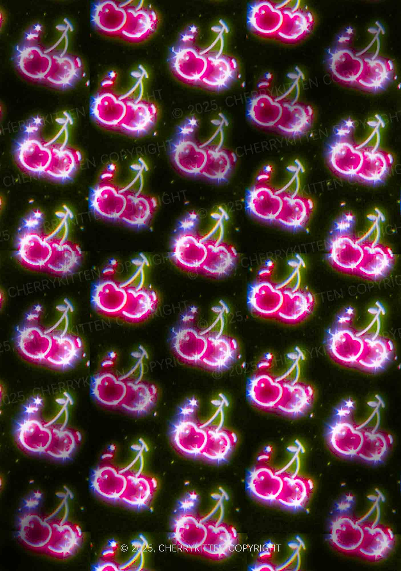 Glowing Cherry Dream Valentine's Day Y2K Print Long Sleeve Pajama Set Cherrykitten