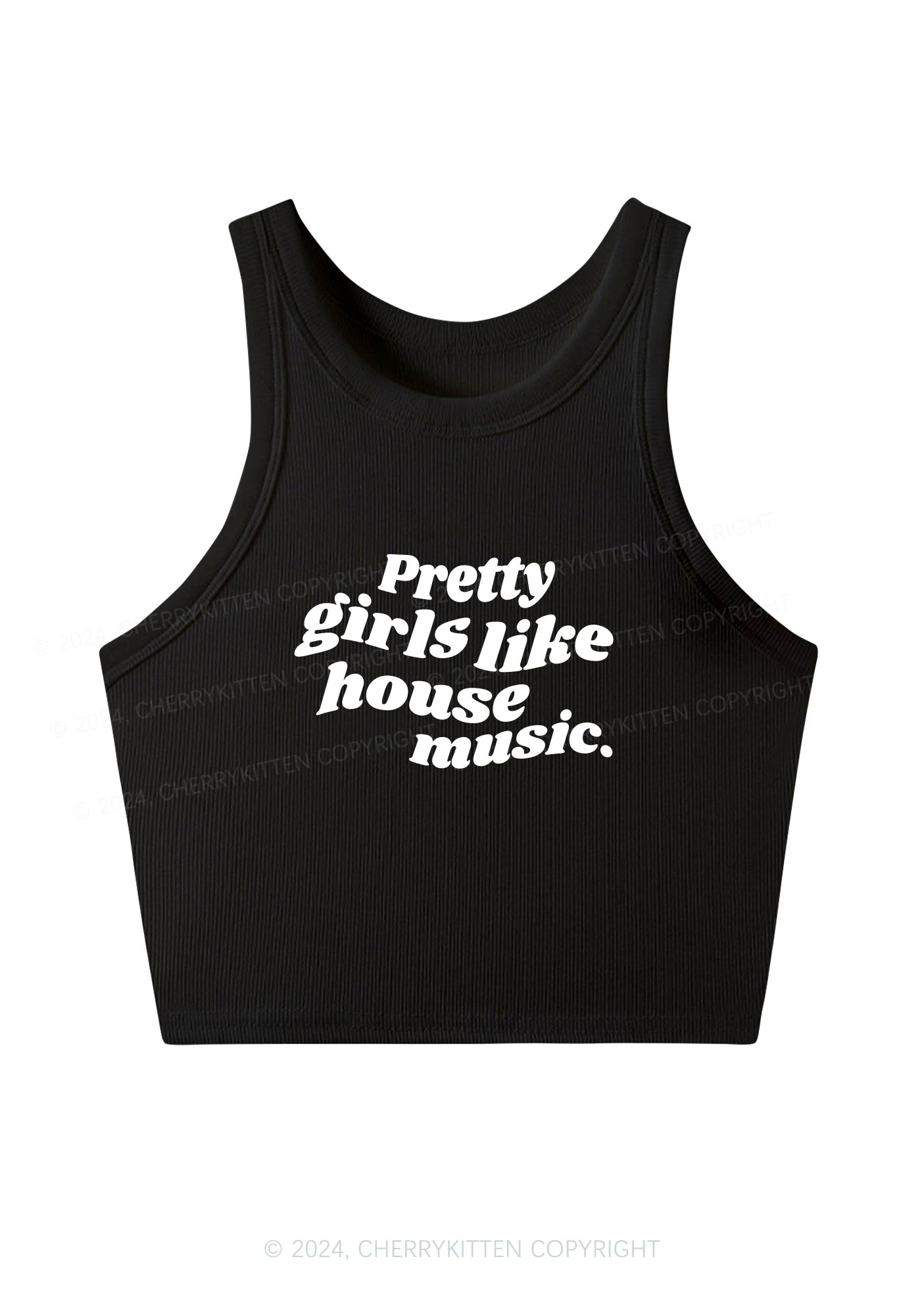 Pretty Girls Like House Music Y2K Crop Tank Top Cherrykitten