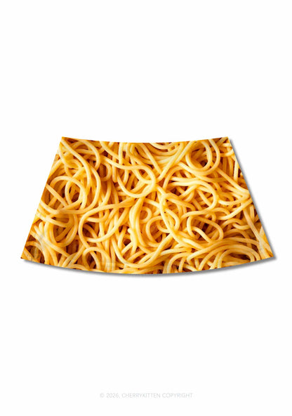 Spaghetti Pasta Y2K Print Mini Skirt Cherrykitten