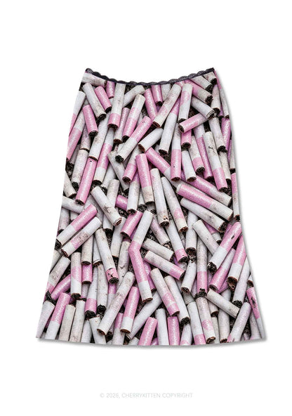 Pink White Cigarette Y2K Print Midi Skirt Cherrykitten