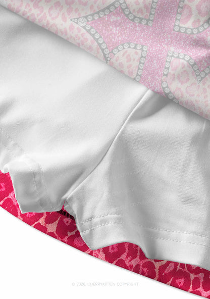 Halloween Pink Leopard Cross Y2K Print Mini Skirt Cherrykitten