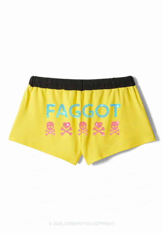 Rhinestone Faggot Skull Pride Y2K Drawstring Mini Shorts Cherrykitten