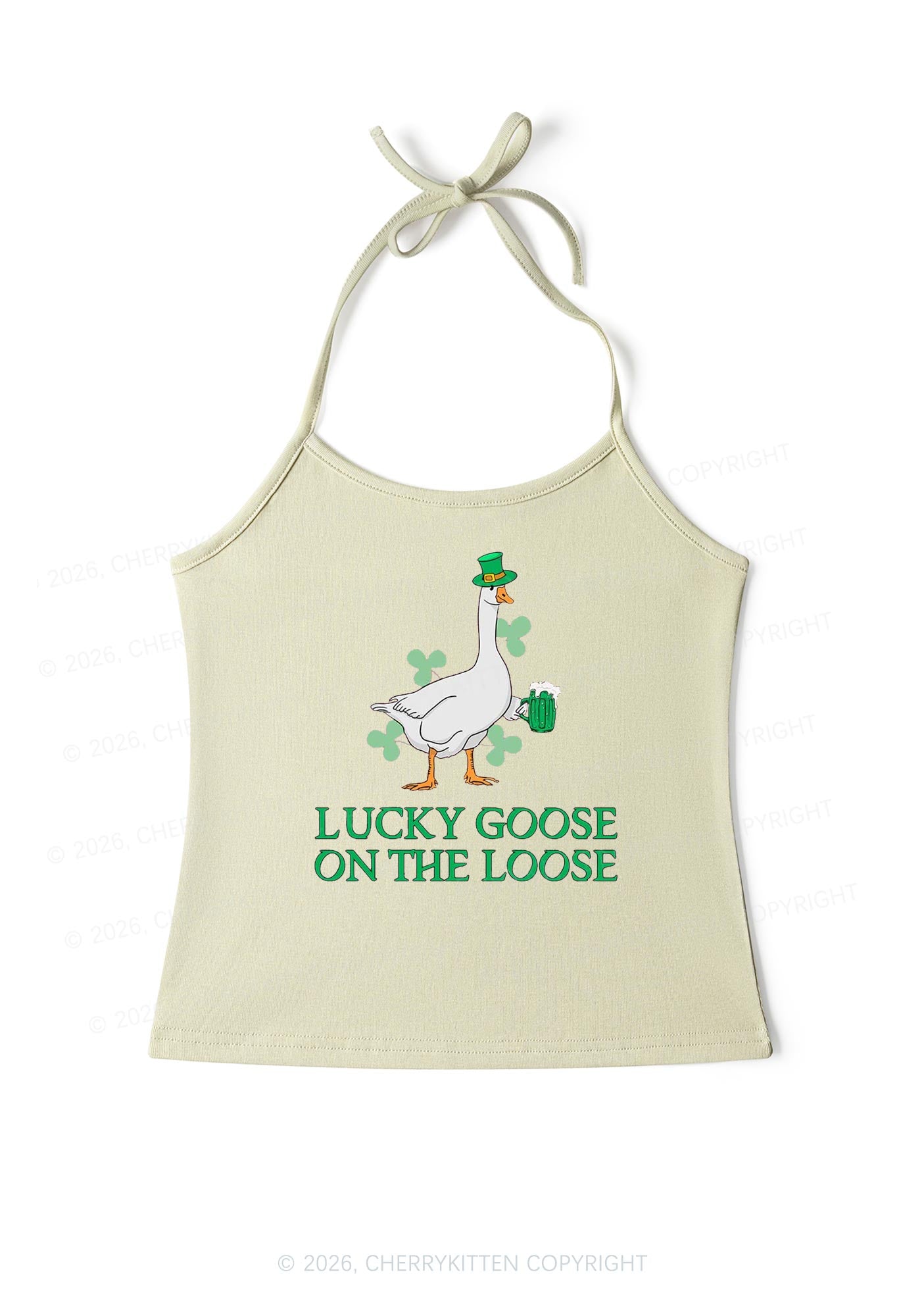 Lucky Goose On The Loose St Patricks Y2K Halter Neck Cami Cherrykitten